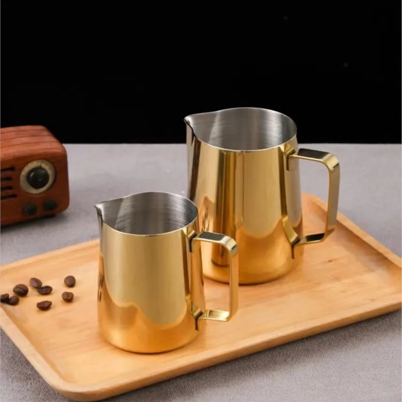 304 Stainless Steel Milk Frothing Pitcher Coffee Milk Foam Jar Coffee Milk Foam Can Coffee Shop Latte Accessories Blue And Gold