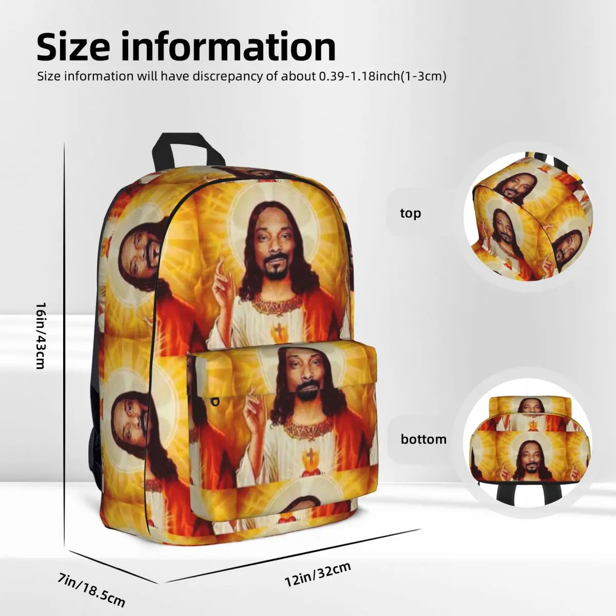 Snoop Dogg Goes Jesus Sacs à dos pour étudiants, sac de livre initié, sac à dos pour ordinateur portable, sac à dos de voyage étanche, sac d'école pour enfants