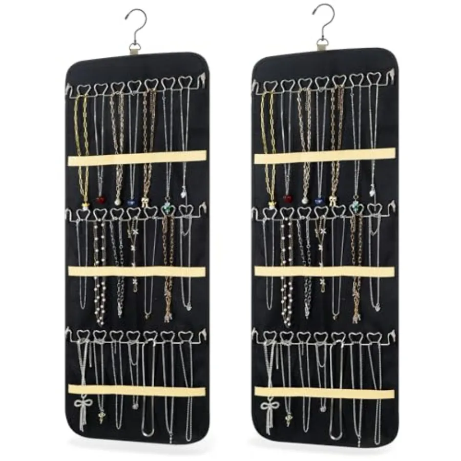 

2 Pack Hanging Jewelry Organizer Storage with 48 Pockets and Hooks Dual-Sided Hanging Jewelry Organizers and Storage Hang on Cl