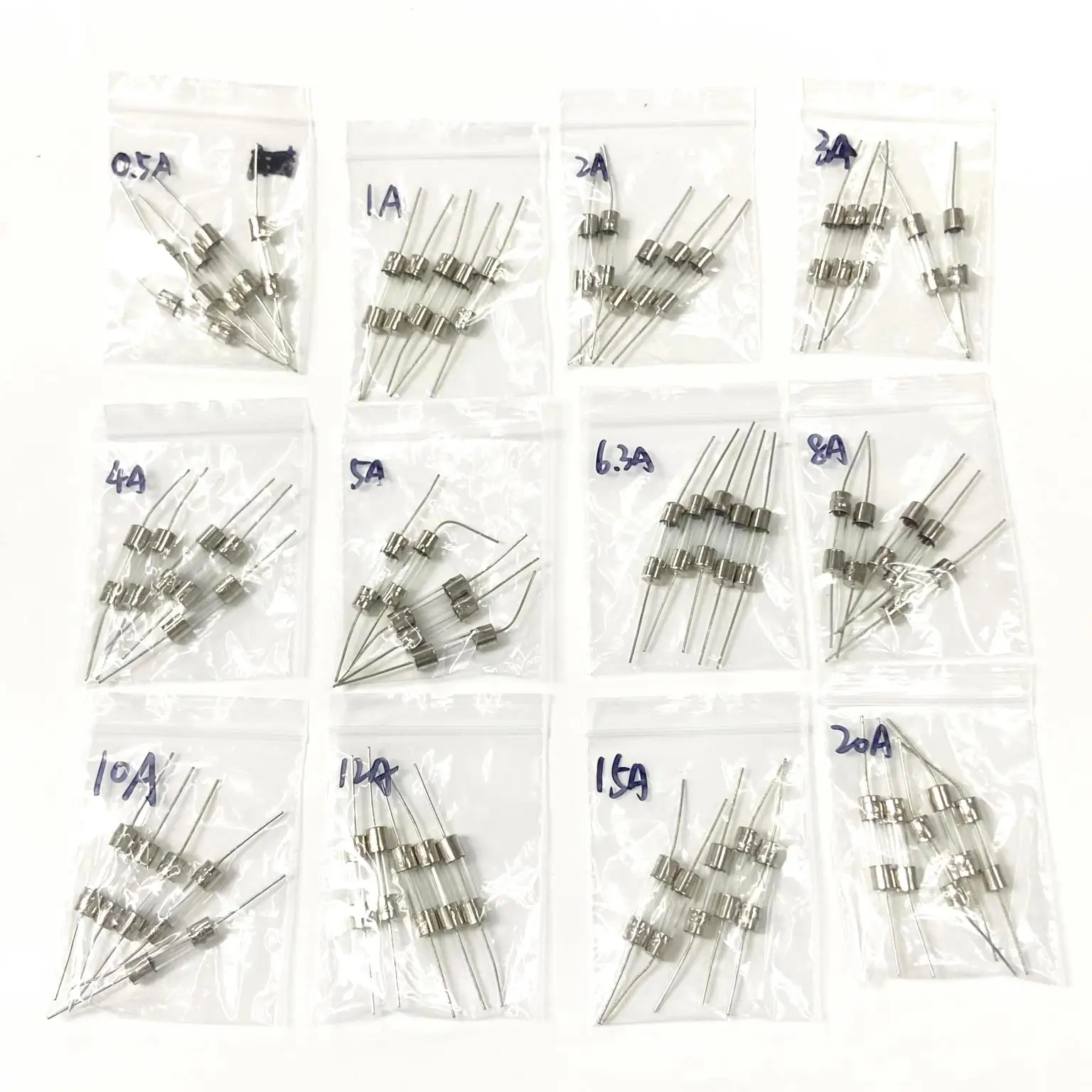 60pcs/lot 5x20 Glass Fuse Tube With Pin Quick Break 5x20 Glass Fuse Tube With Pin Quick Break 0.5A-20A Current 250V Induction