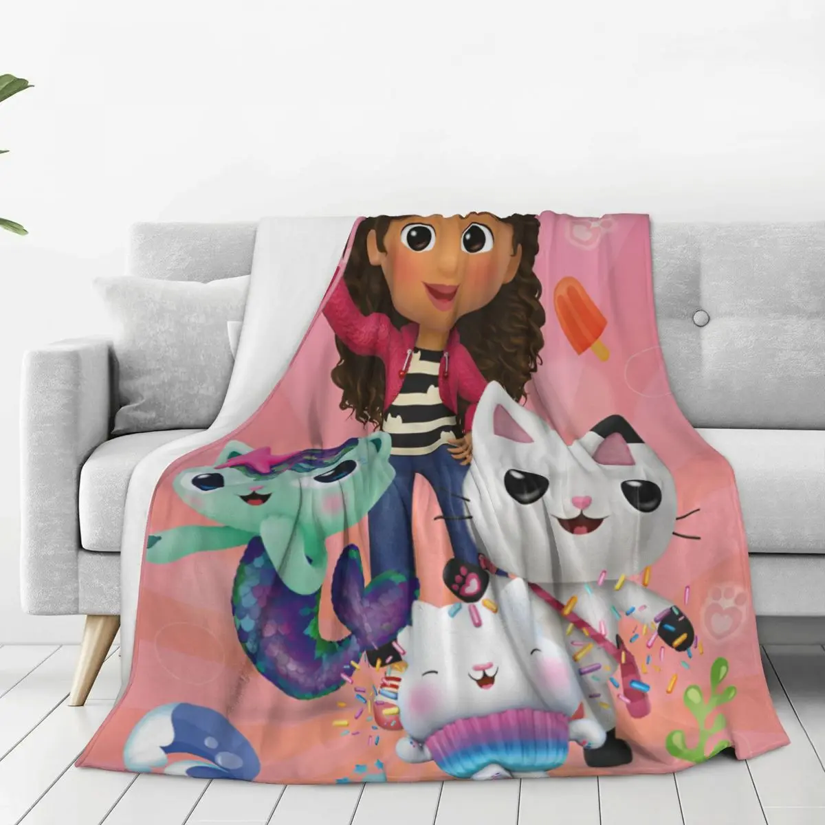 Cartoon Gabbys Cute Girl Dollhouses Flannel Blanket Super Warm Throw Blanket for Couch Bed Airplane Travel Bedspread Sofa Bed