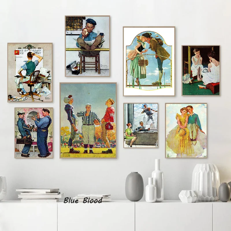 90s Vintage Norman Rockwell for Saturday Evening Post Canvas Painting Posters and Prints Wall Art Picture for Bedroom Home Decor