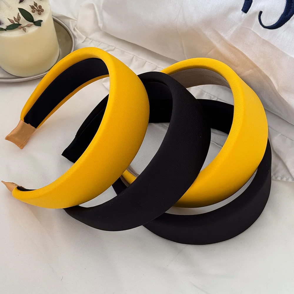 

Корейская версия, элитная однотонная белая, желтая повязка на голову с широкими краями, женская повседневная повязка на голову с высоким черепом, аксессуары для волос, украшения на голову