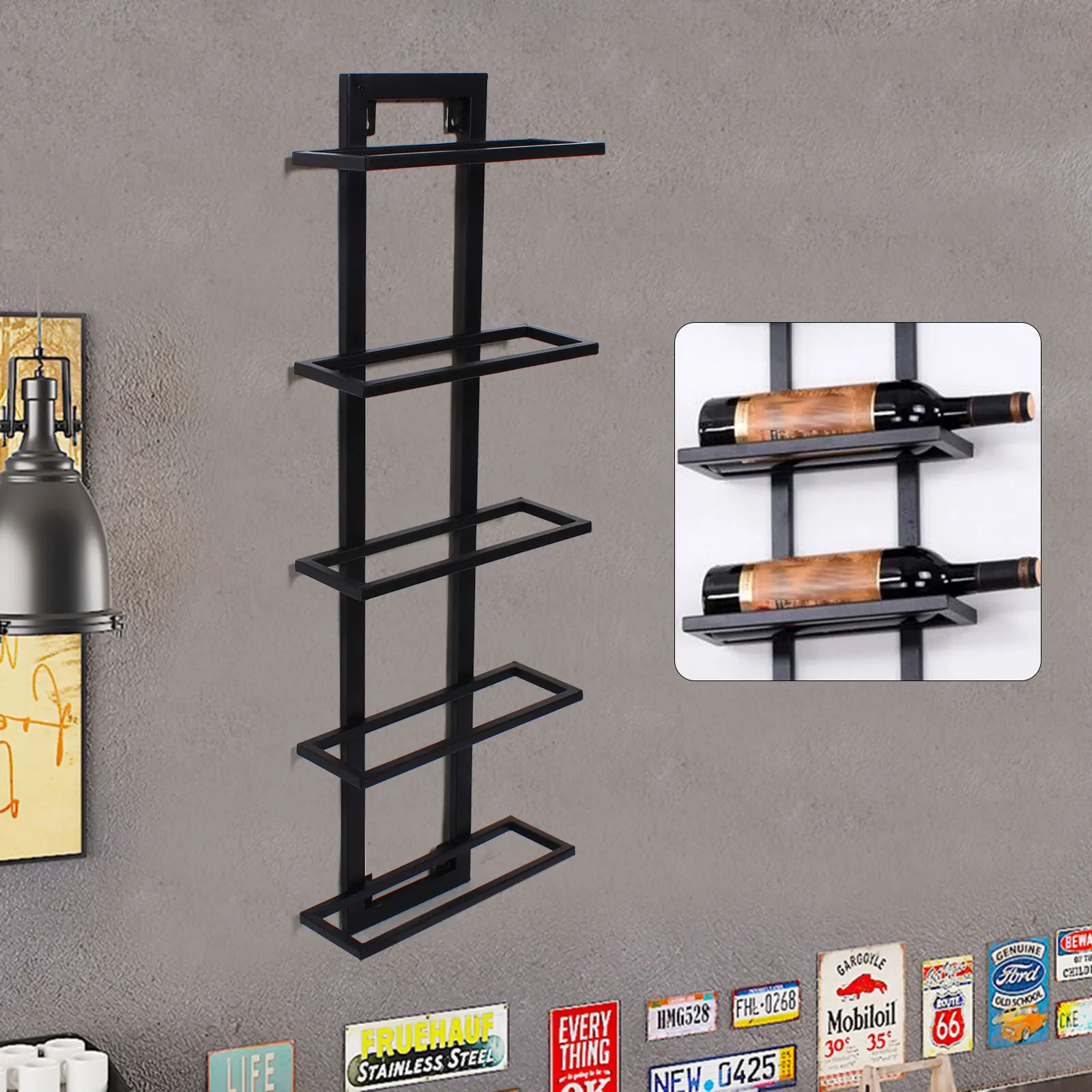 

Wine Rack Liquor Bottle Storage Holder Wall Mount Bars Kitchen Organizer Decor Strong Bearing Capacity Convenient Storage