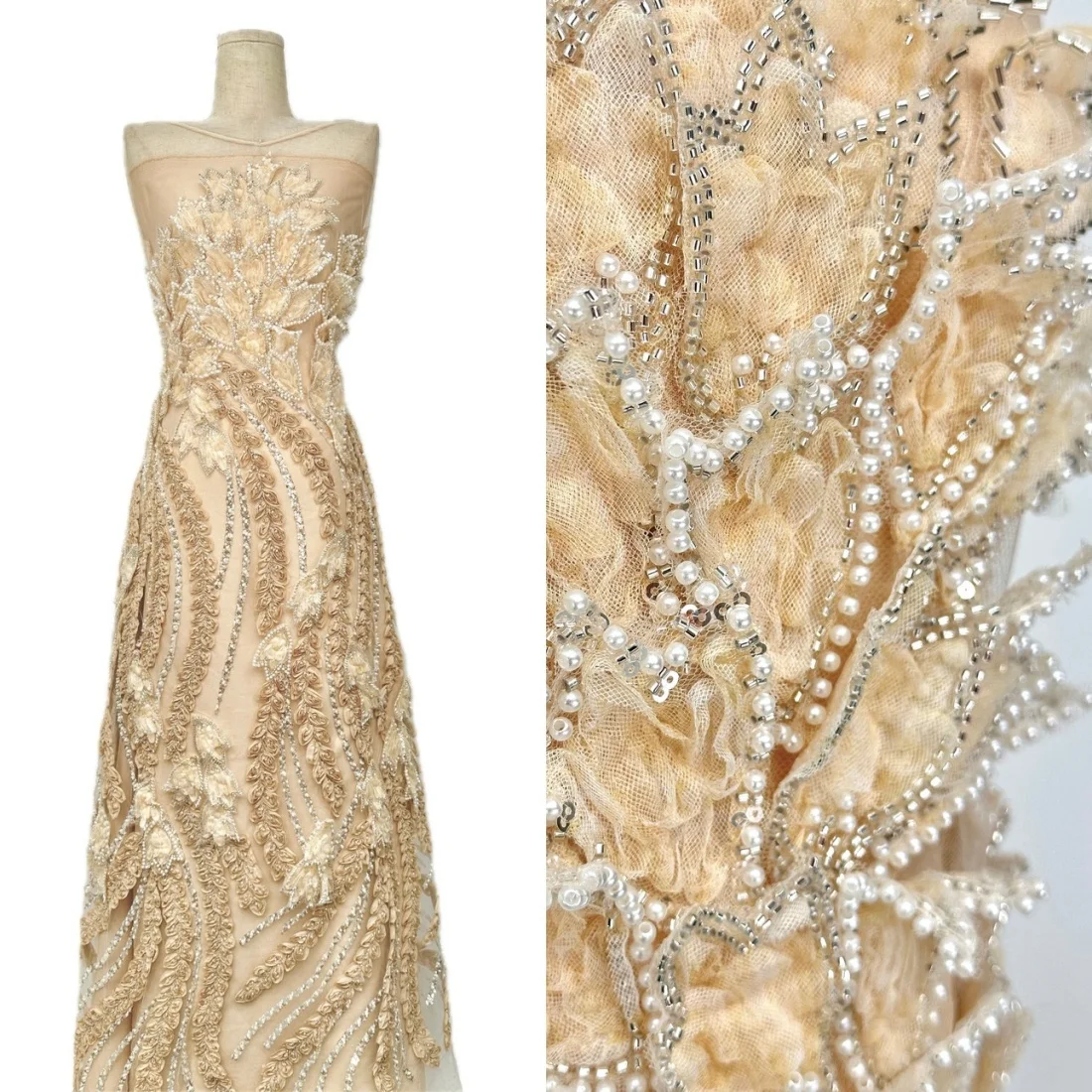 

Роскошные африканские кружевные ткани с бисером, 5 ярдов, высококачественная 3D-французская сетка с тяжелой вышивкой пайетками для свадебных и праздничных нарядов