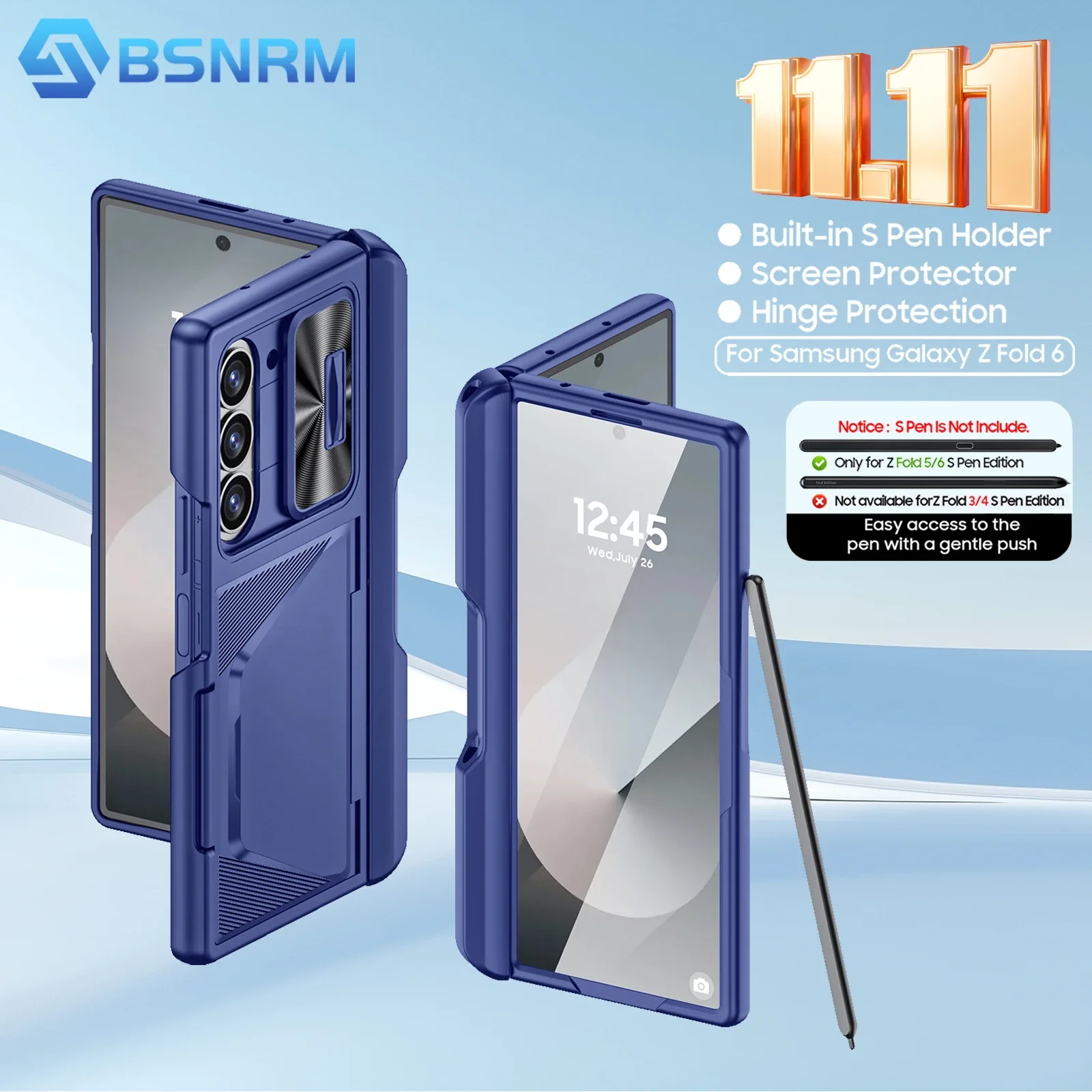 

Global Carnival Month,with RIFD Cards Holder,S Pen Holder,Camera Cover and Shockproof Phone Case for Samsung Fold 6 Case-Blue