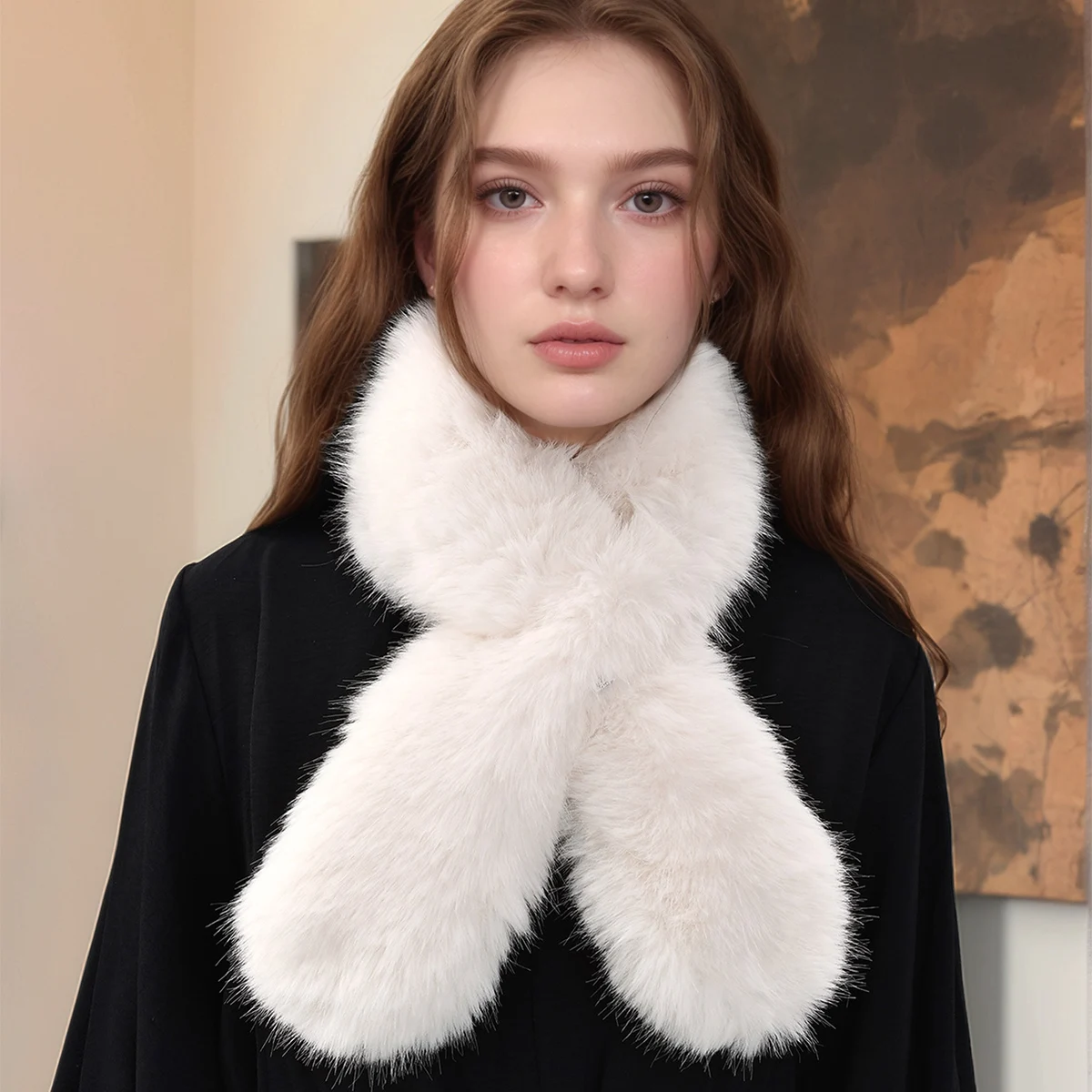 

Faux Rabbit Fur Scarf Winter Warm Neckerchief Women Solid Color Neck Muffler Long Plush Shawl Ladies Thick Scarves