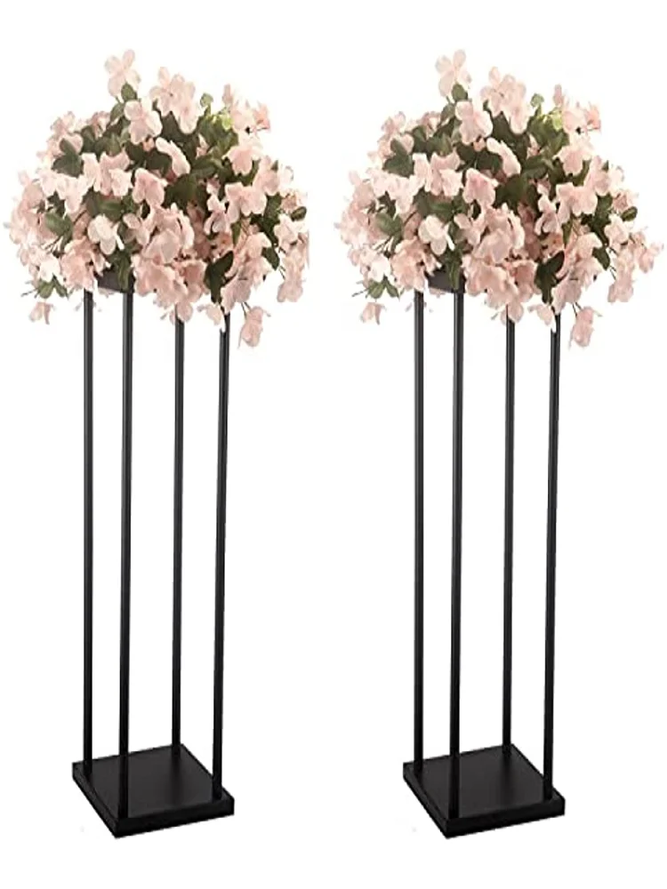 Mattschwarzer Hochzeitsdekorations-Blumenständer aus Metall, Eisen-Displayständer, Bodenvase, Säulen-Mittelstück für Event-, Party- und Zeremoniendekoration – Detail 1