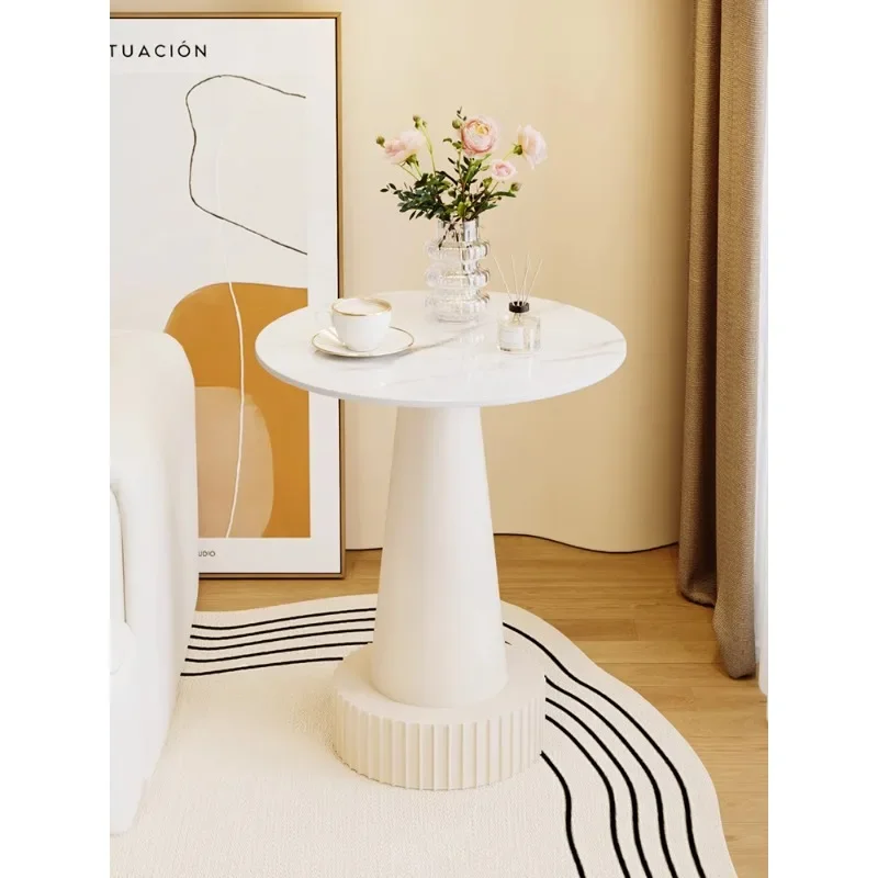 

Cream style bedside table, light luxury and high-end, modern rock board table, cylindrical small round table