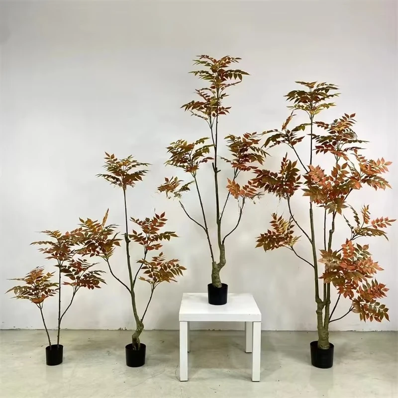 #￥Factory Direct Luxury High-Gloss Lacquer Wood Tree High-End Indoor Home Artificial Green Plant Toon Tree Landing Bright LED