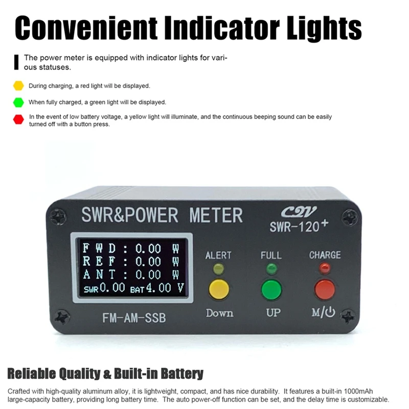 120W SWR Digital Power Standing Wave Meter 1.8-54Mhz Shortwave Meter FM AM SSB Modes Power Meter Support Adjustable