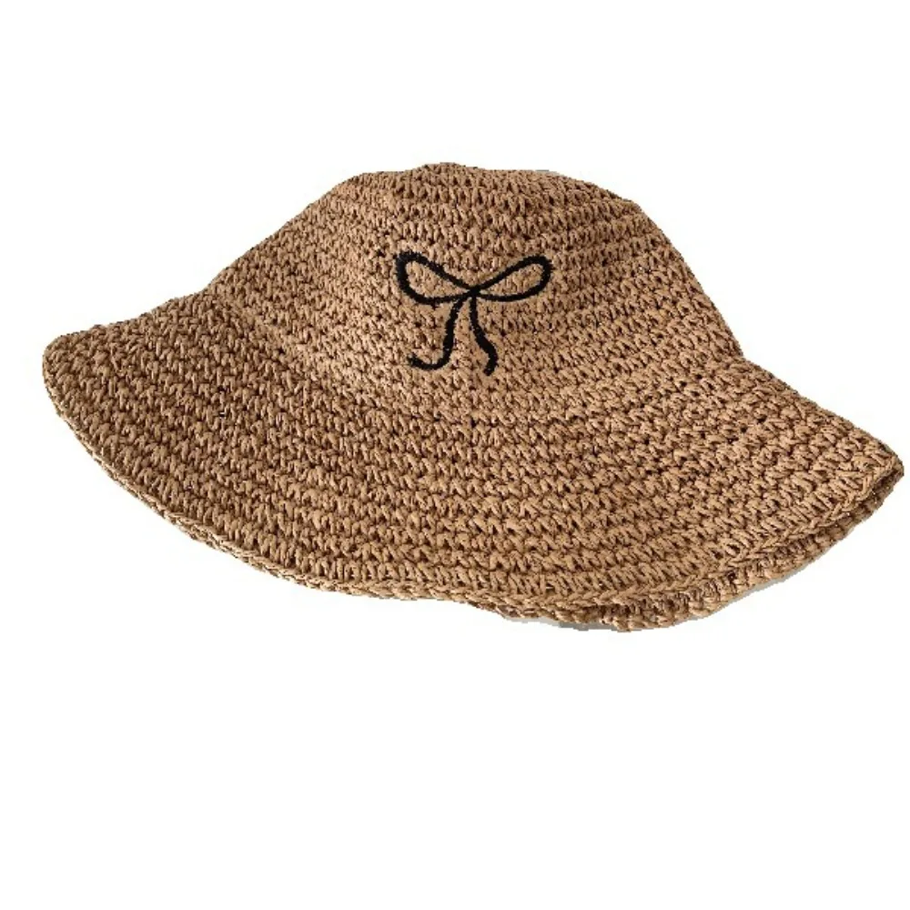 Pastoral Style Sun Hat New Bow Embroidery Grass Weaving Hollow Straw Hat Summer Show Small Facial Features Bucket Cap