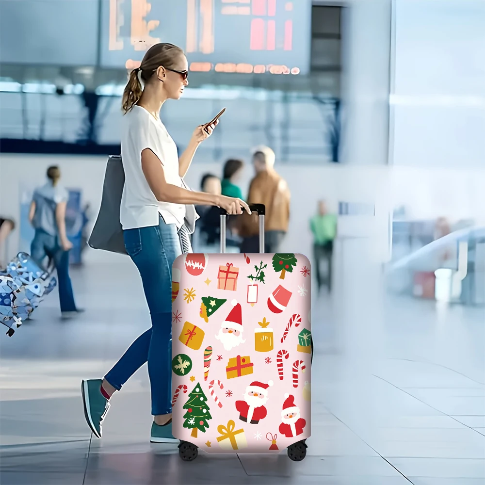 1PC Santa and Candy Cane Print Luggage Cover for luggage sizes 18-32 inches; dust and elastic travel accessories to effectively