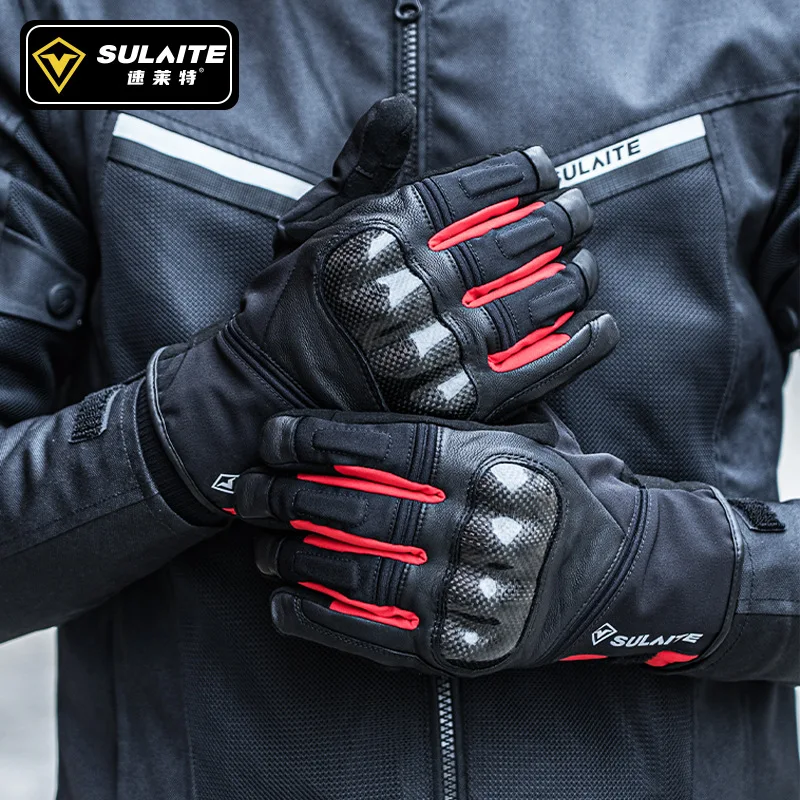 

Goatskin Moto Gloves Winter Thermal Lined Waterproof Windproof Touchscreen Anti Slip Protective Gloves for Daily Riding Sports