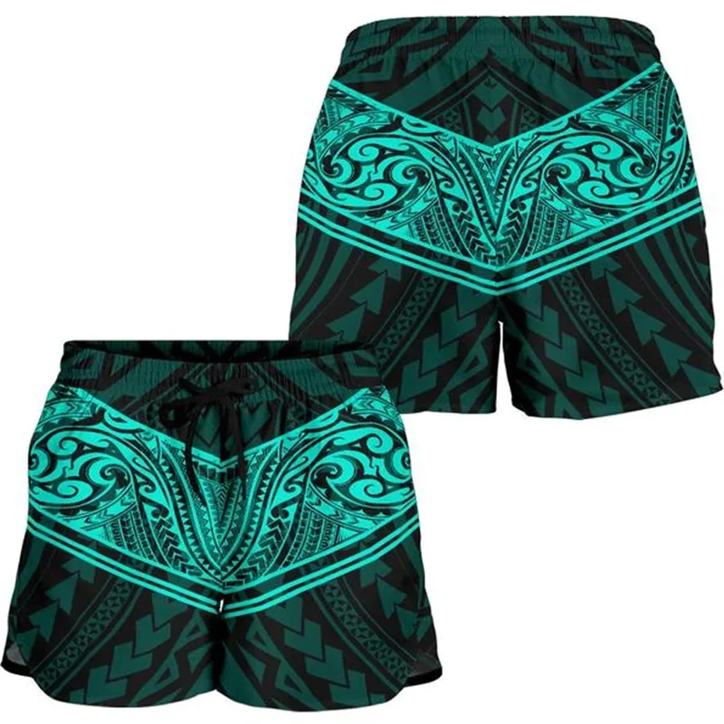 

Women's Shorts Turquoise Polynesian Tribal Hawaii Beach Shorts Girls Multicolor Swim Gym Ice Shorts Board Short Pant Trunks