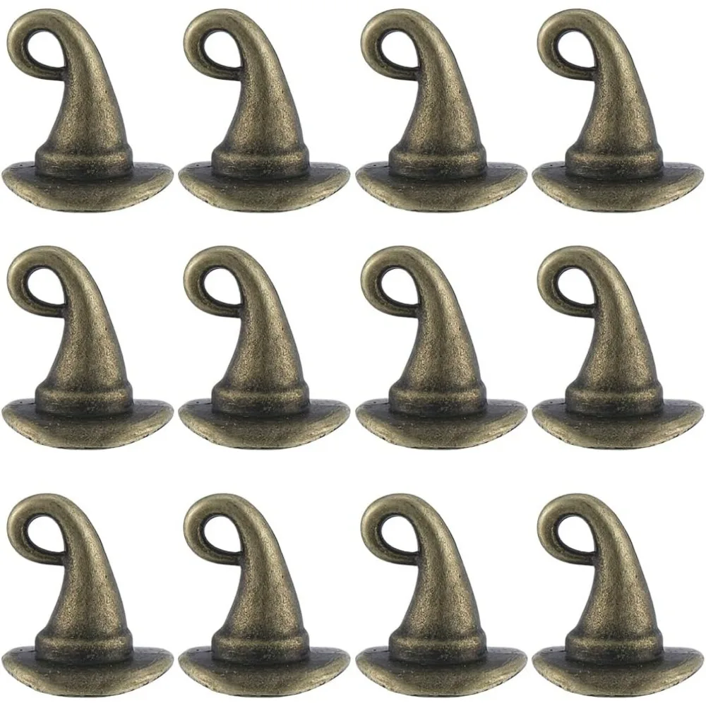 

1 Box 60Pcs Witch Hat Charm Metal Hats Charms Bulk Assorted Alloy Halloween Vintage Antique Bronze Wizard Mini Charm making kit