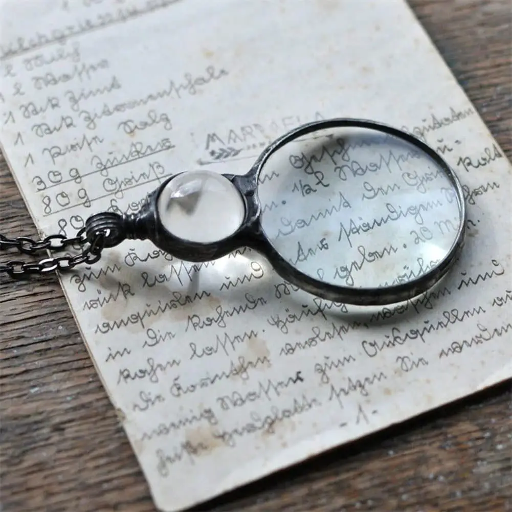 Necklace Magnifier Decorative Monocle Necklace Magnifying Glass Pendant Crystal Lock Metal Chain Necklace For Women Jewelry Gift