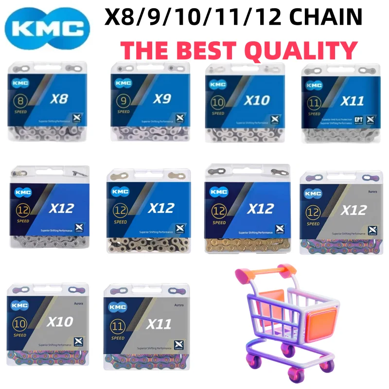 KMC X8 X9 X10 X11 X12 Color SL Road/MTB Bicycle Chain 8v 9v 10v 11v 12v 118L 126LBike Chain with Quick-Link for SHIMANO SRAM