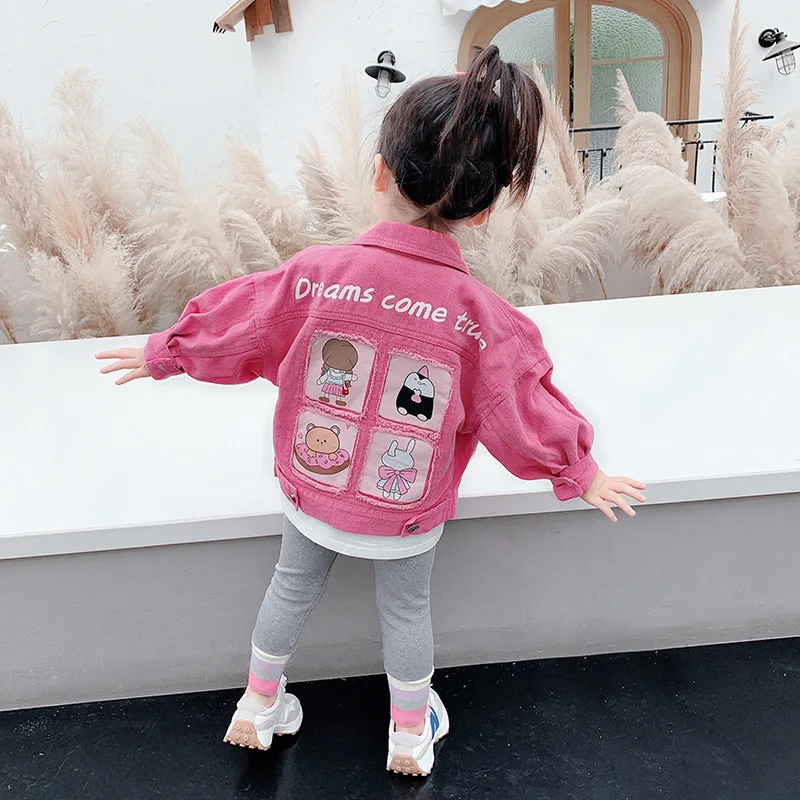 Korean Fashion 2024 Girls Denim Jacket Pink Laple Spring Autumn Sweet Cute Coat Jacket Baby Girl Clothes 8 years old