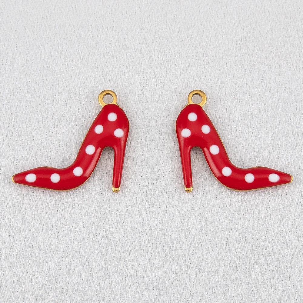 

10 шт., двухсторонняя эмалированная подвеска на высоком каблуке из нержавеющей стали 304 в горошек, модное универсальное ожерелье «сделай сам», поиск ювелирных изделий