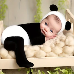 Neugeborene Panda-Stil Fotografie Kleidung 2-teiliges Set für Baby Vollmond Wachstums rekord machen Fotos Kleidung Kinder geschenke