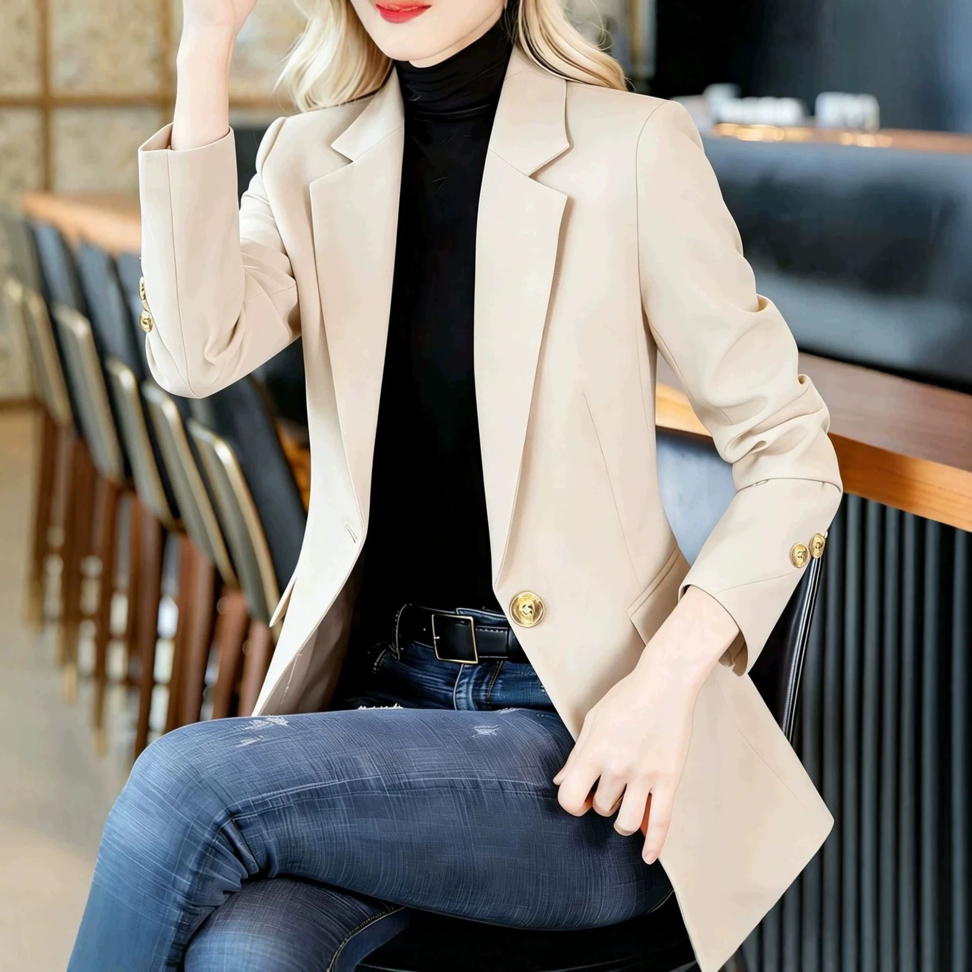 New Spring Autumn Women Blazer, Elegant Slim Fit Casual Suit Coat For Petite Ladies