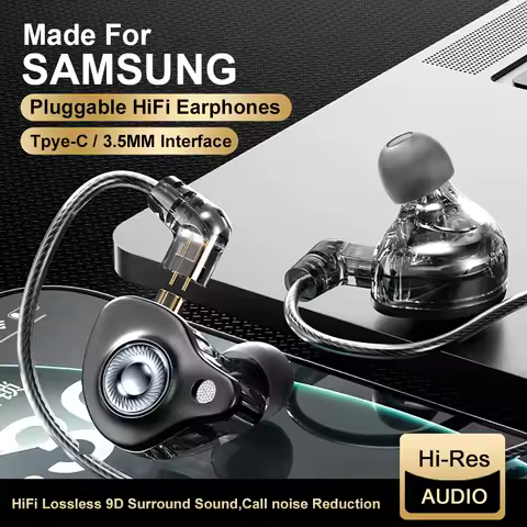 For Samsung Pluggable Headphones Dolby High-Fidelity With Mic Type C 3.5mm Wired Earplugs For Galaxy S25 S24 S23 S22 Ultra A54