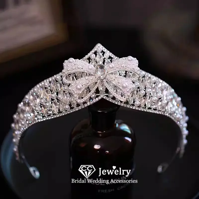 CC Wedding Crown Women Hair Accessories Bridal Headbands Engagement Hairwear Imitation Pearl Romantic Tiaras and Crowns FO46