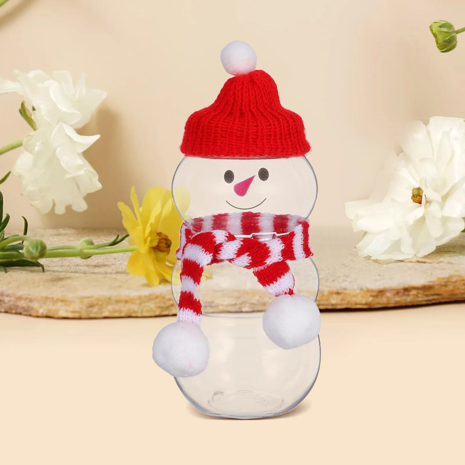 

6Pcs Christmas Snowman Juice Bottles 500ml Reusable Milk Storage Containers Caps Scarves Party Favor Candy Holder