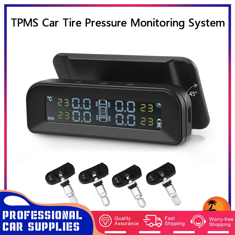 

TPMS Car Tire Pressure Monitoring System Solar Power Tire 4 Sensors LCD Display Pressure Alarm Security Temperature Warning