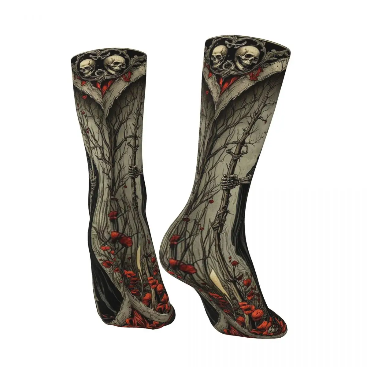 All Seasons Death Tarot Card Halloween Skull Reaper Socks Harajuku Crew Socks Casual Stockings for Unisex Valentine's Day Gifts