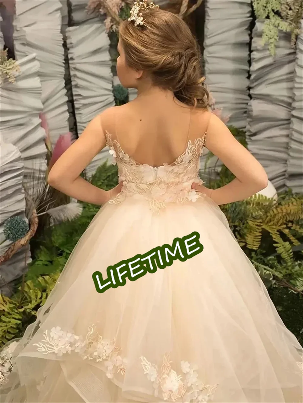 Cute Applique Lace with Ruffles Tulle Detachable Ball Gown Flower Girl Dresses For Wedding Toddler First Communion Kids Birthday