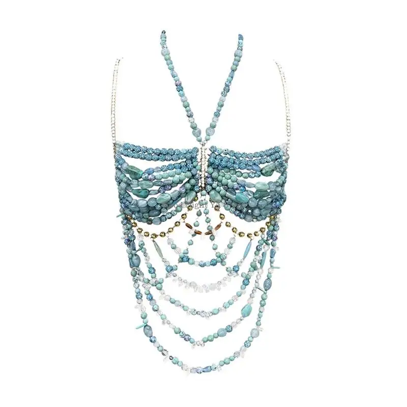 Women Beaded Halter Neck Fringe Tassels Body Chain Top Bohemian Summer Beachwear