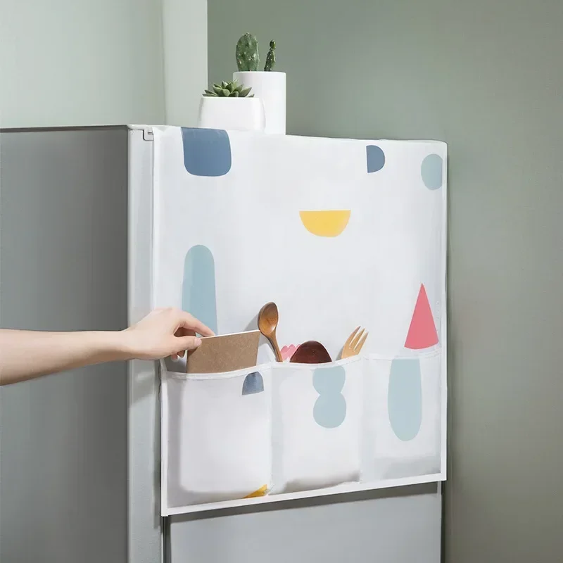 

Refrigerator Dust Cover Side Storage Bag Portable Organizer Nordic Print Washing Machine Dust Cloth Waterproof Washable Textiles