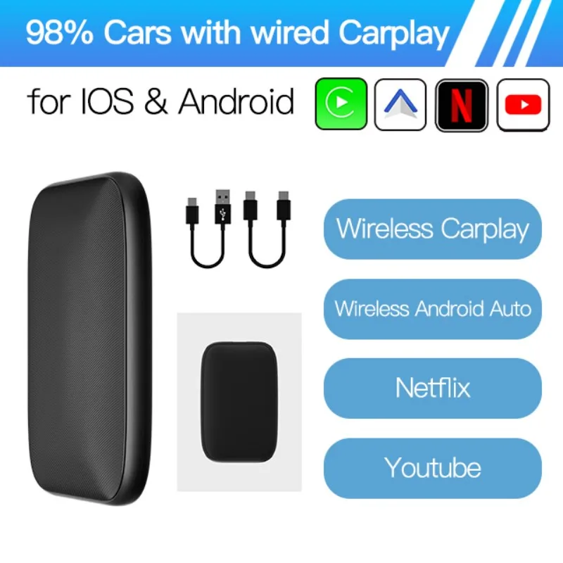 New 2+8 2-in-1 Wired to Wireless Carplay Ai Box Android Auto Supports Online Video Viewing YouTubu Netflix Videos Adapter