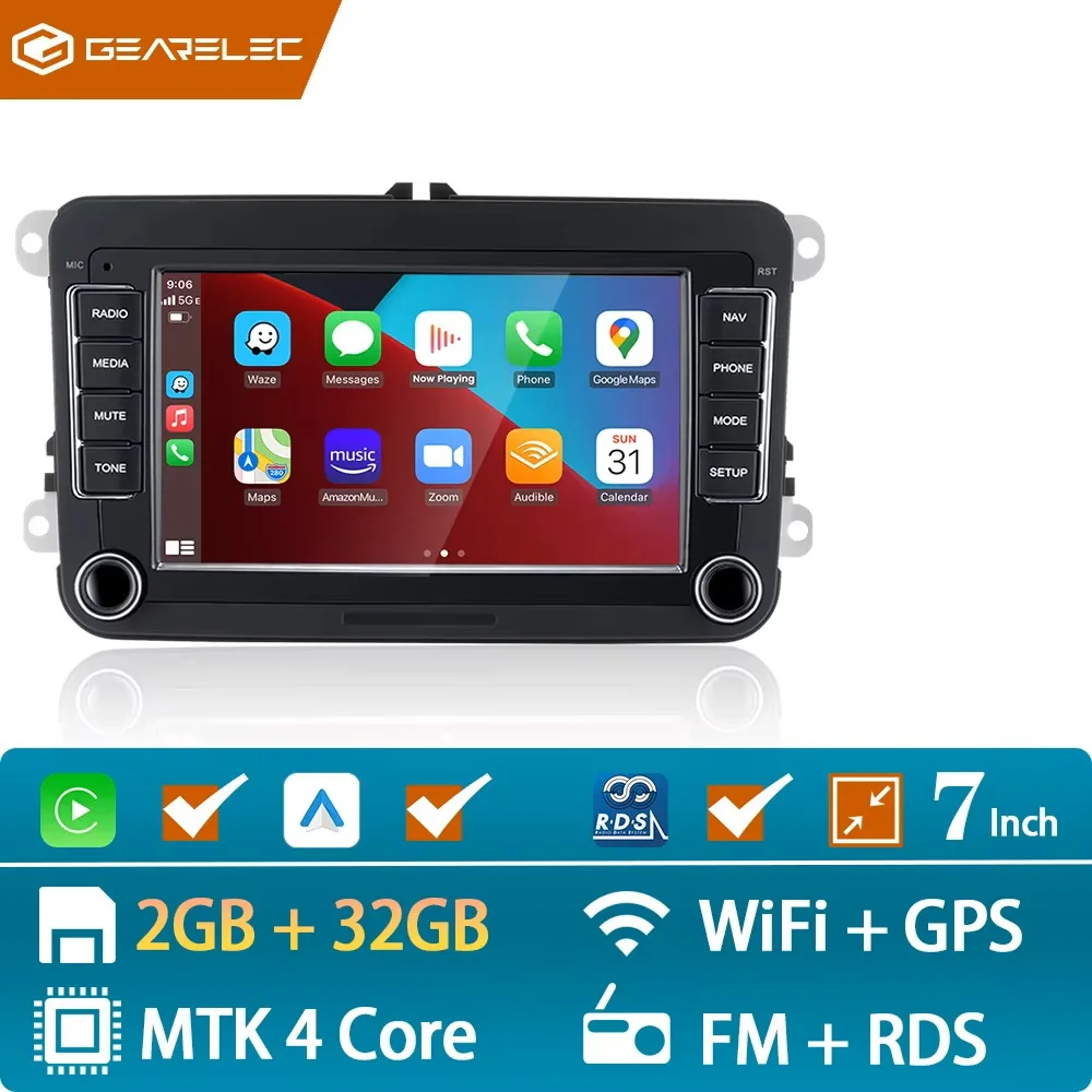 Autoradio Android 2 Din Mediaplayer, GPS, WLAN, Carplay, für VW Volkswagen Skoda Octavia Golf 5 6 Touran Passat B6 Polo Jetta