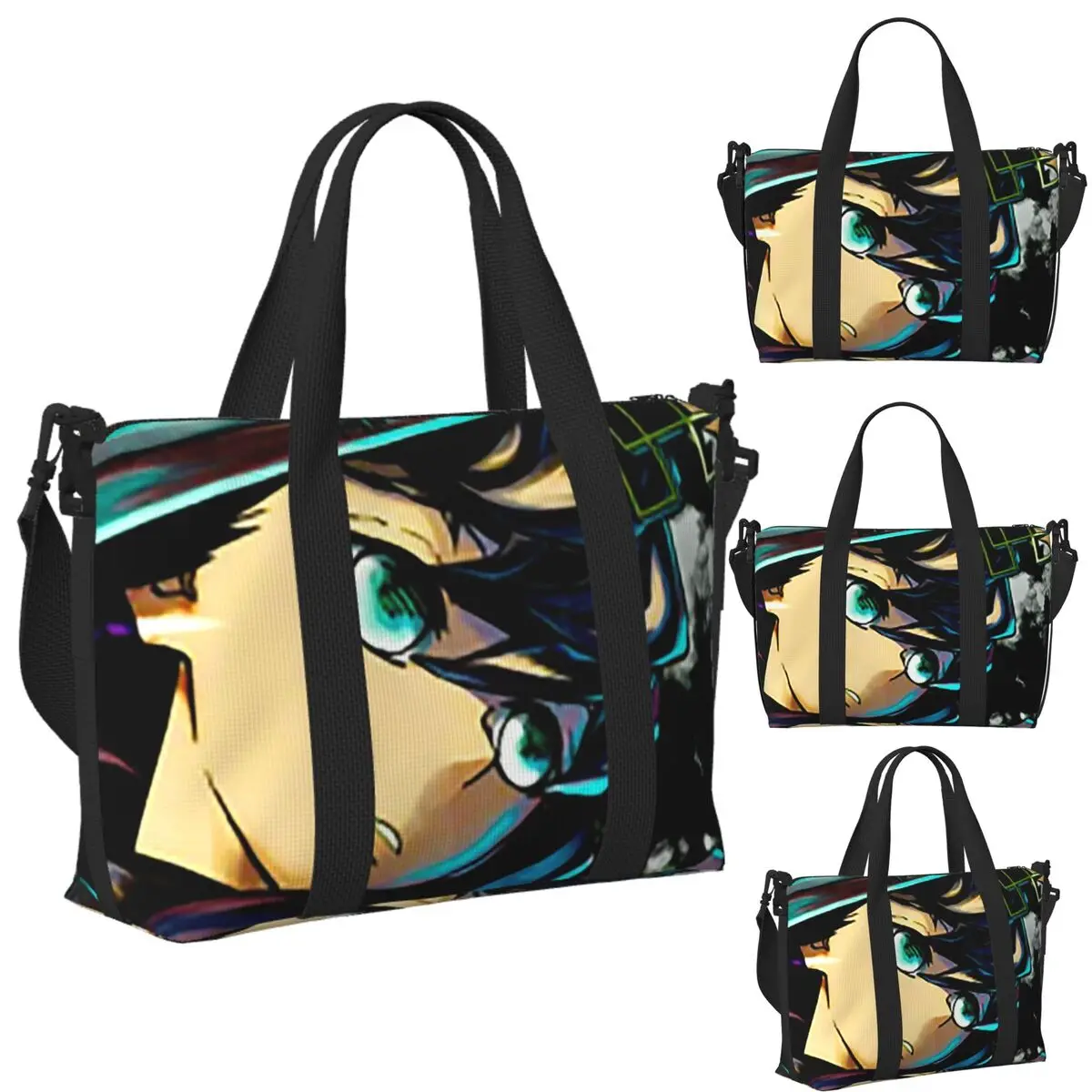 

Custom Muichiro Tokito Demon Slayer Beach Travel Bag Large Capacity Tote Bags for Gym Sport Women Shopping Duffle Shoulder Bag