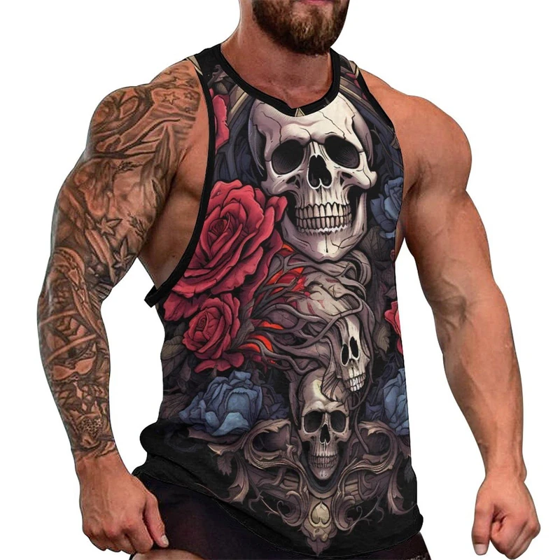 Newest Fashion Skull 3D Print Men\'s Tank Tops Casual Hip Hop Graphic Streetwear Fitness Tops Tees Men Summer Sleeveless Shirts
