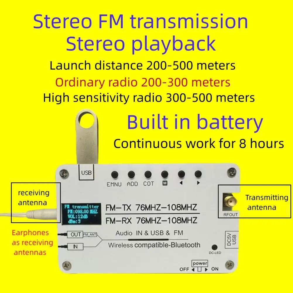 76-108MHz For FM Radio With For OLED Display For DSP Broadcast For Audio Wireless Transmission Device