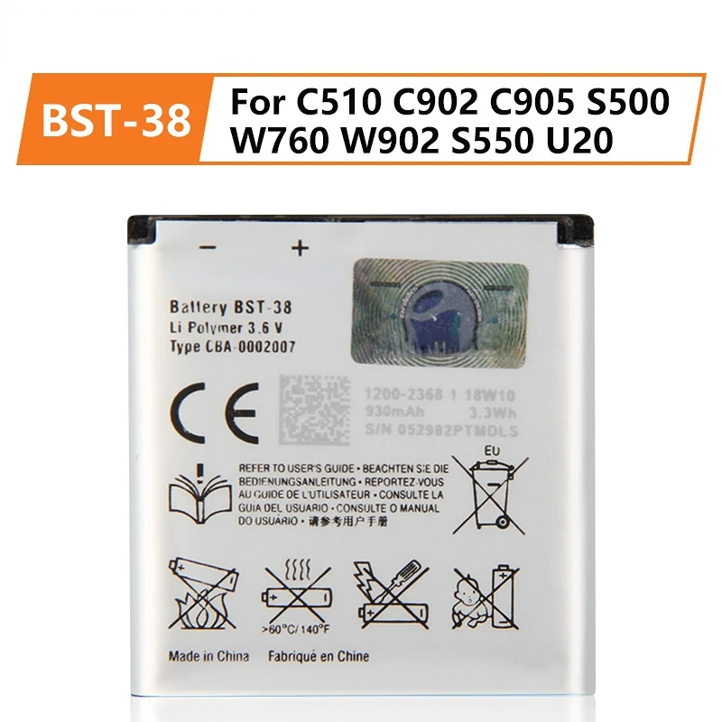 

Replacement Sony Battery For Sony C510 C902 C905 S500 W760 W902 S550 U20 BST-38 970mAh Rechargeable Phone Battery