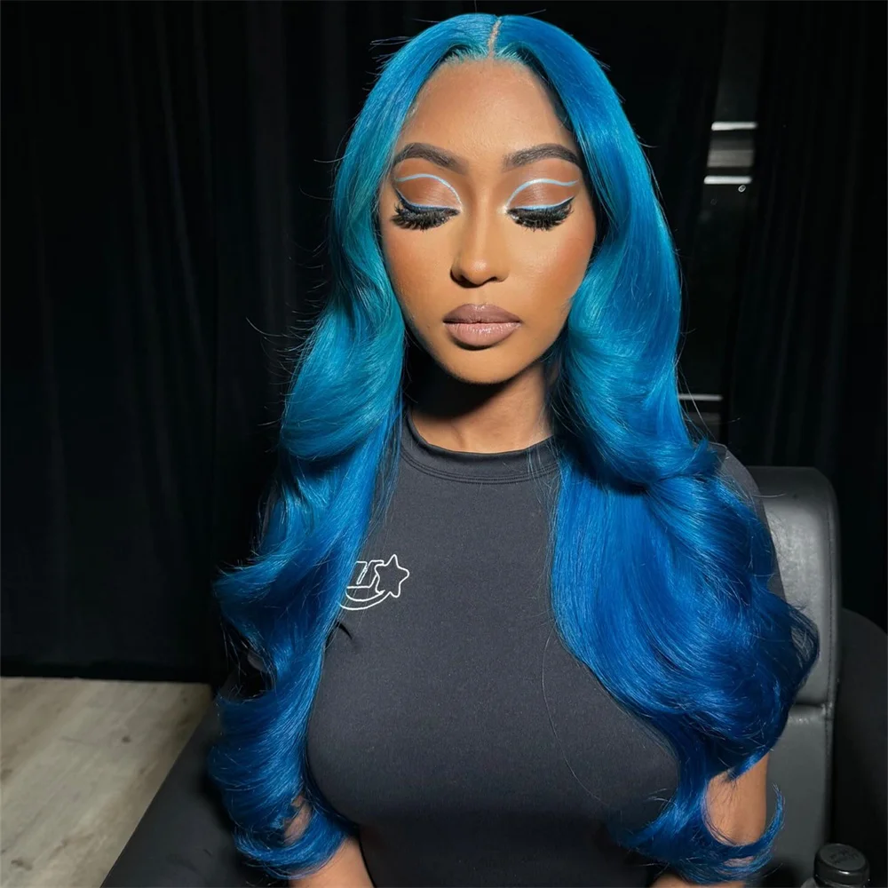 

High Quality 13x6 Cyan Blue HD Transparent Lace Front Wig Body Wave Human Hair Blonde 613 Colored Lace Frontal Wigs For Women