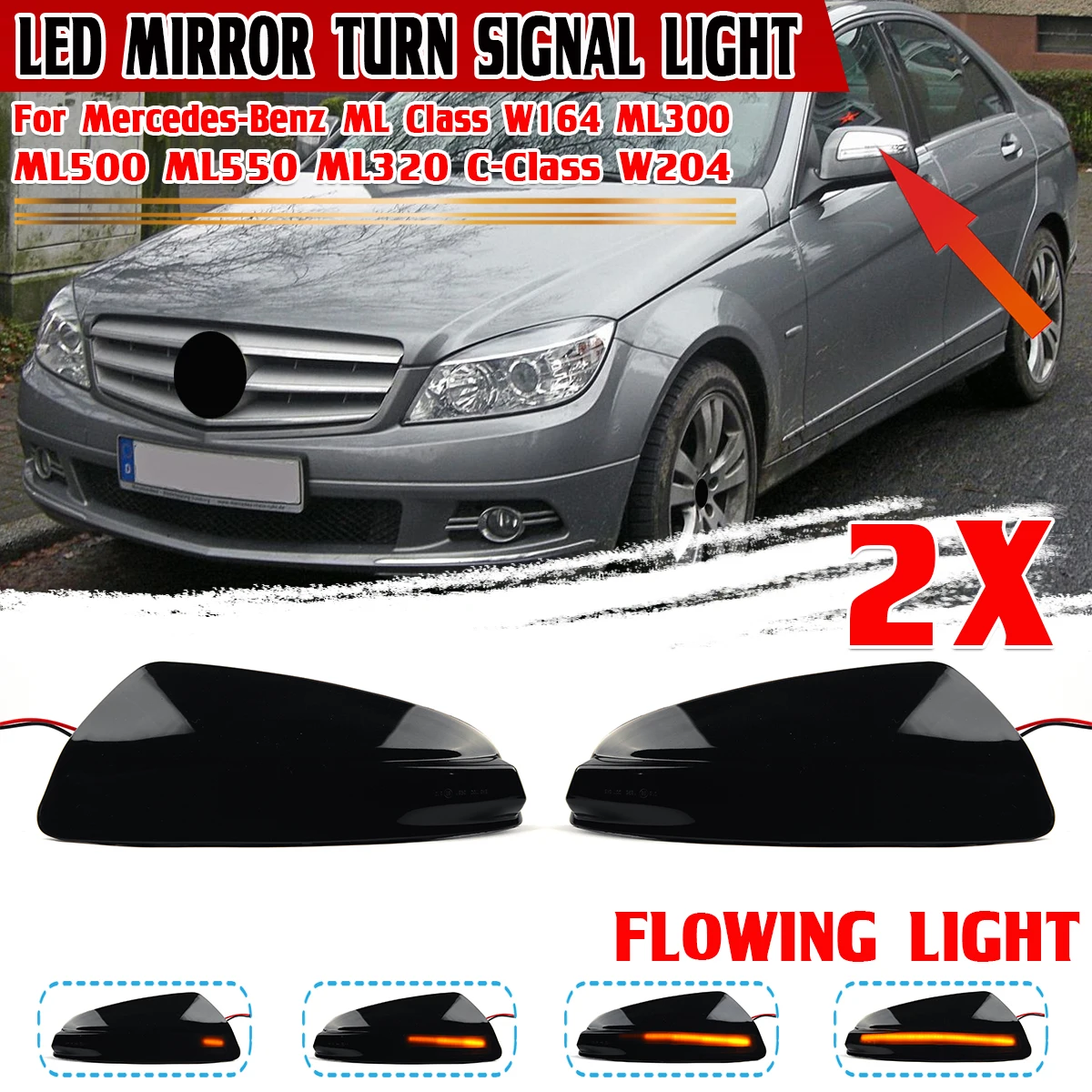 

1Pair Car Left+Right LED Rearview Mirror Turn Signal Light for Mercedes-Benz Viano VITO W639 W204 S204 A2048200721 A2048200821