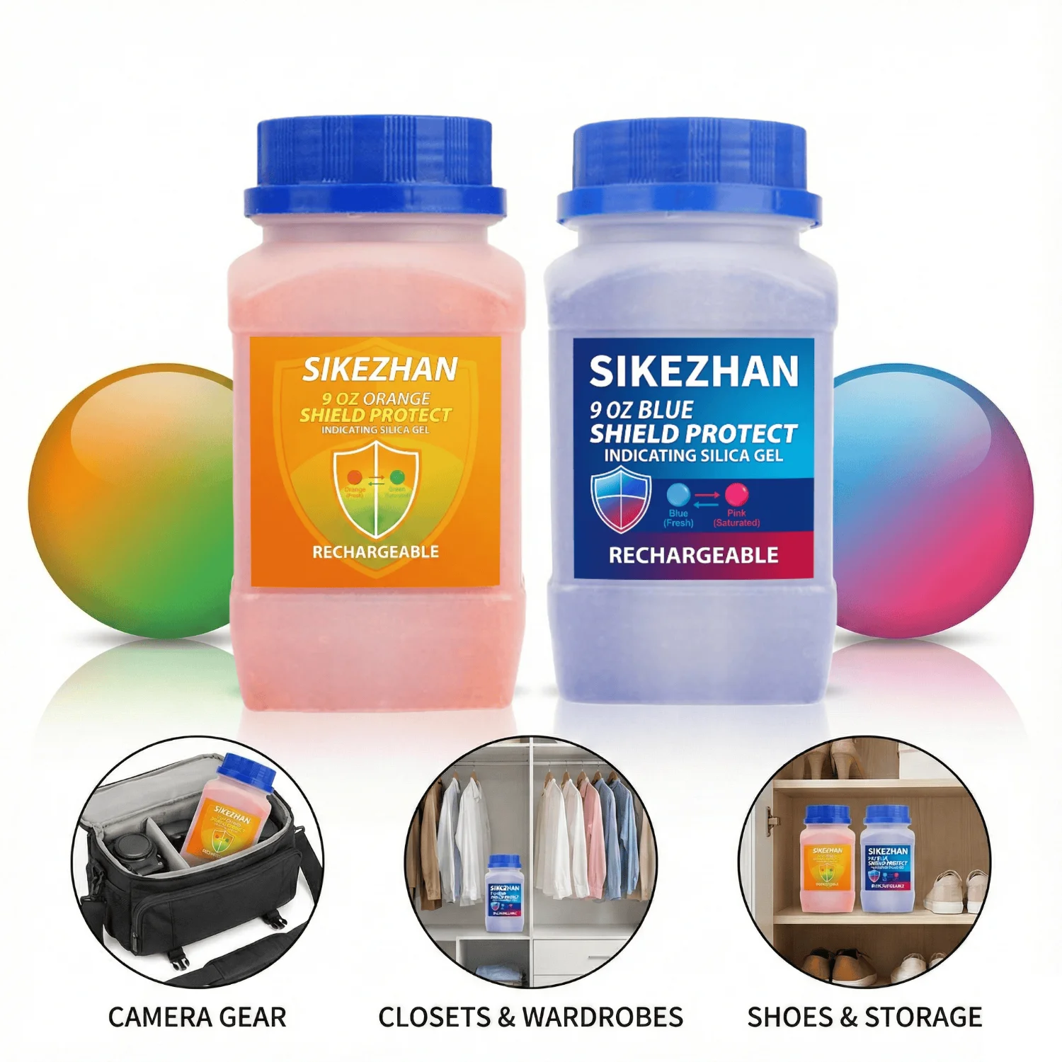 Deshumidificador absorbente de humedad desecante reutilizable con cuentas de Gel de sílice que indica azul y naranja para almacenamiento de cámara de secado de flores