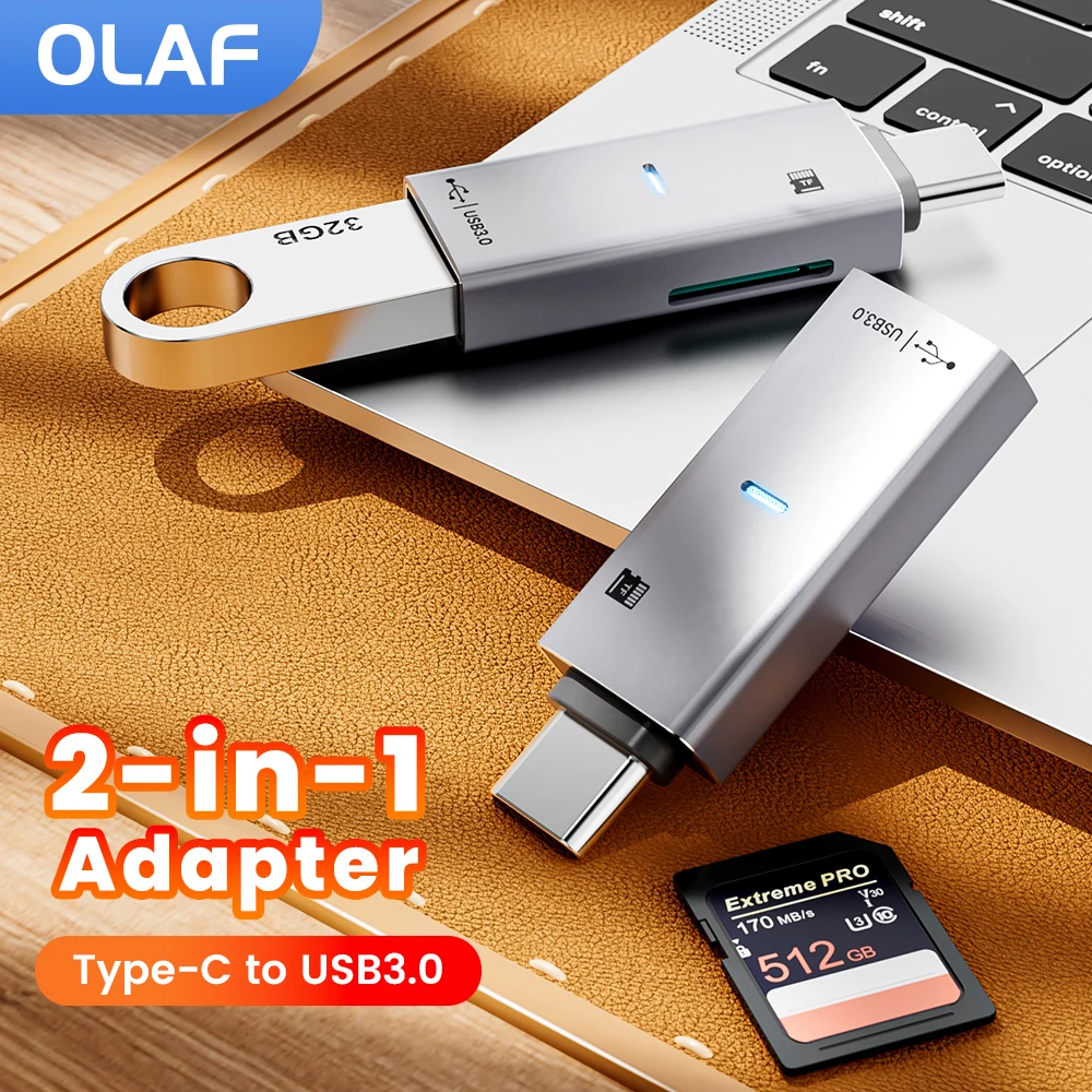 2-in-1 OTG Adapter TF Memory Card Reader USB3.0 High Speed Flash File/Video Transfer Converter for Cell Phone Connector