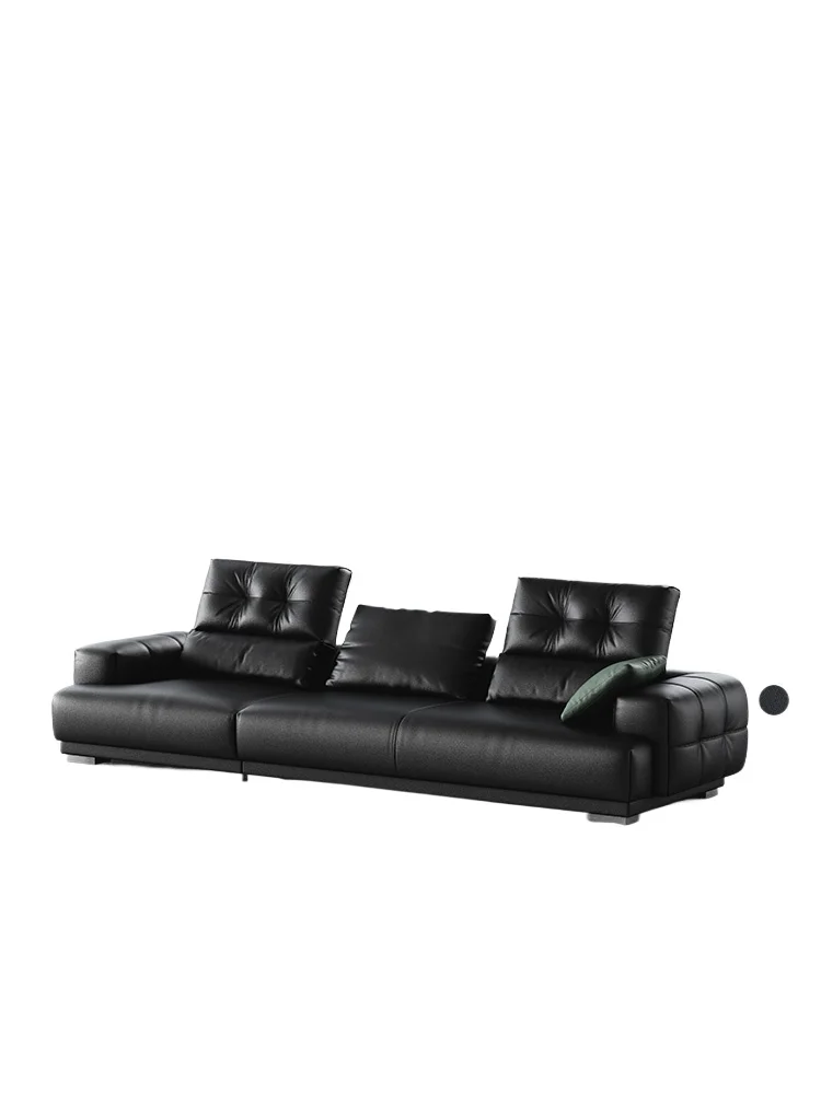 

Black leather sofa Italian minimalist large flat floor living room straight row adjustable sofa four people