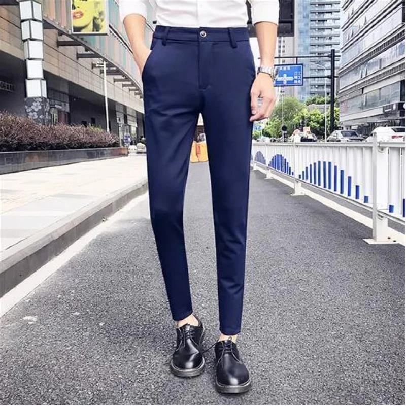 2024 New Spring and Summer Business and Leisure Korean Edition Simple High Waist Straight Fit Elastic Men\'s Thin Suit Pants