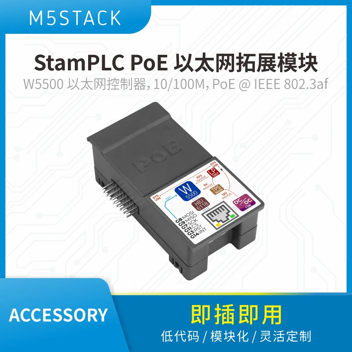 Official M5Stack StamPLC PoE Ethernet Control Module Compatible with StamPLC Main Unit