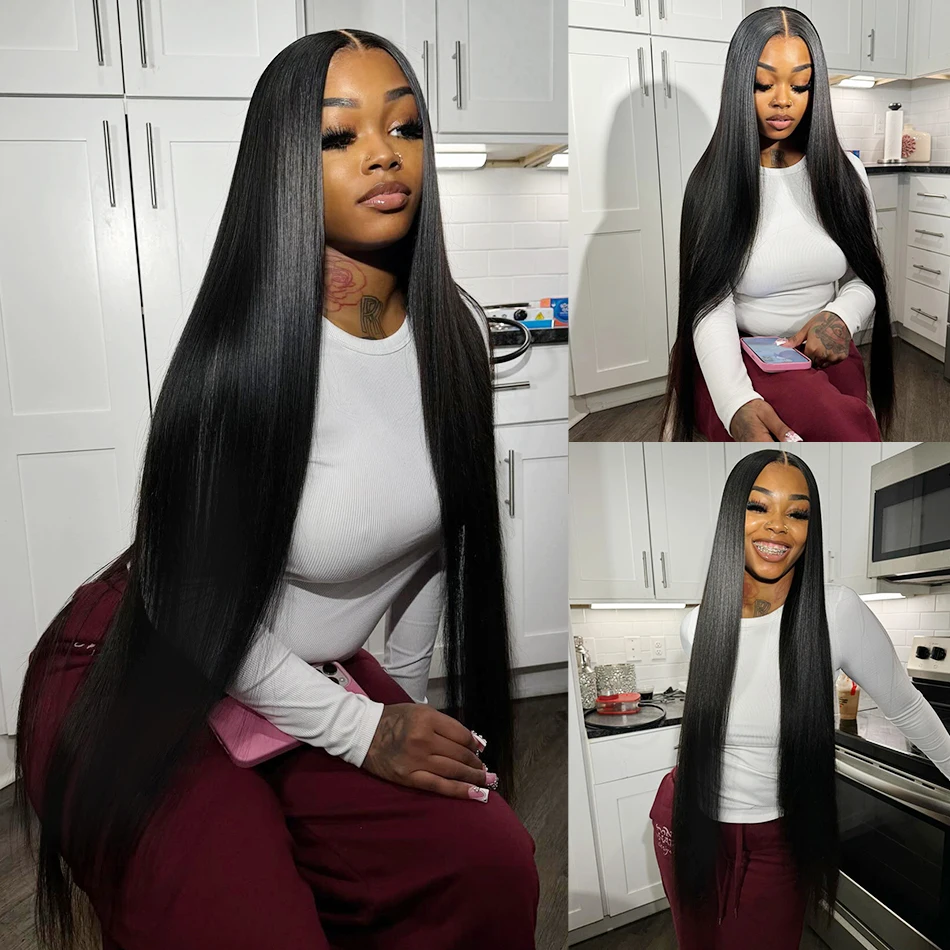 MELODIE 40 44 Inch Bone Straight Human Hair Weave Bundles Natural Black Human Hair Extensions Brazilian