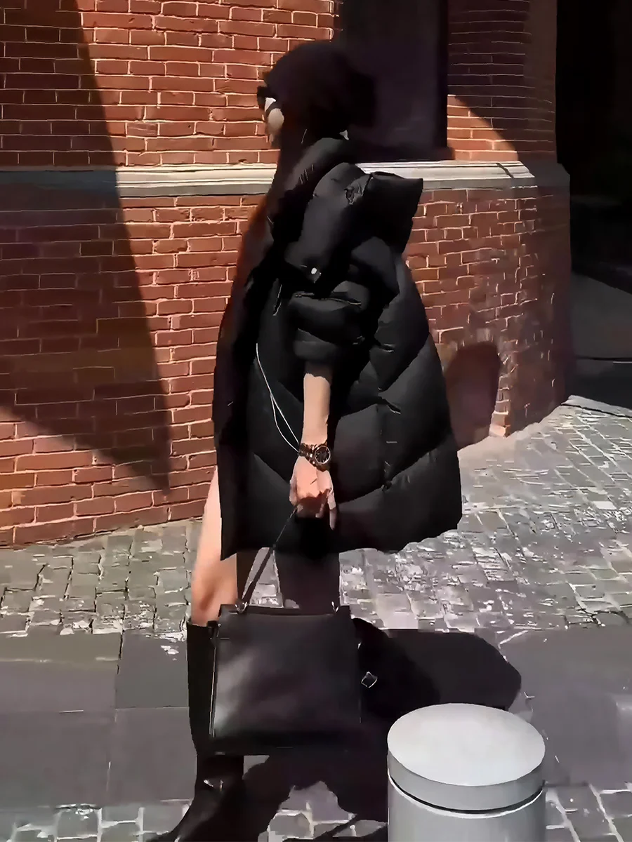 블라 럭셔리 듀 다운 자켓 여성용 중간 길이 코트 겨울 신상 슬레 패셔너블 캐주얼 루즈핏 롱 슬리브 지퍼