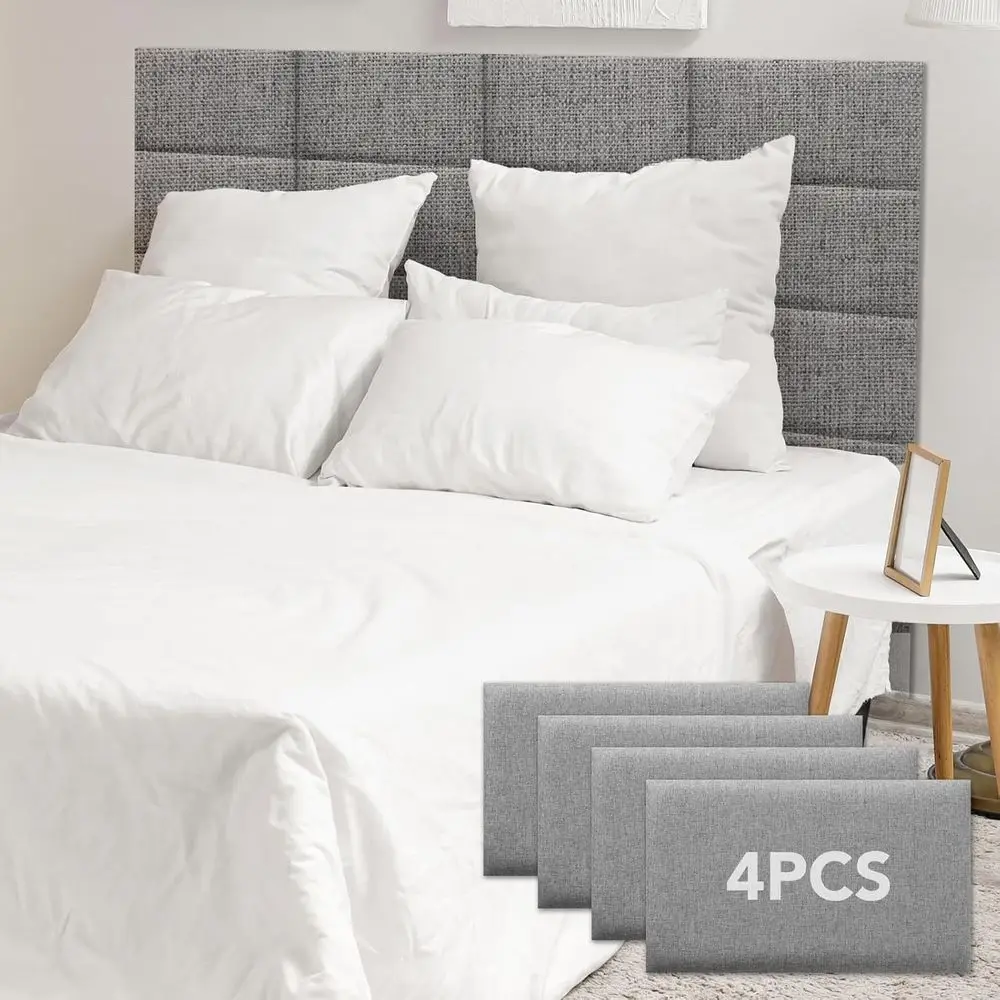 

Linen Fabric Peel and Stick Wall Panels, Upholstered Mounted Boards, Twin Size, 3D Anti-Collision Self-Adhesive Panels for Bedro